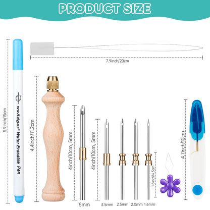 4Pack Punch Needle Kit 1.6mm-2mm-2.5mm-3.5mm-5mm Metal Tubes Adjustable Wooden Punch Needle Tool for Adult Beginner Embroidery Cross Stitching DIY Craft Decoration (Blue)