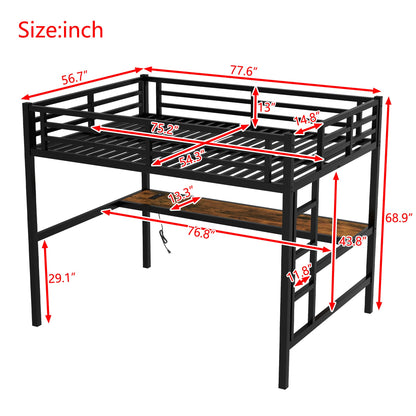Bellemave Metal Full Size Loft Bed with Desk and Charging Station,Heavy Duty Loft Bed Frame with LED Lights and USB for Kids,Teens,Adults,Full Size,Black