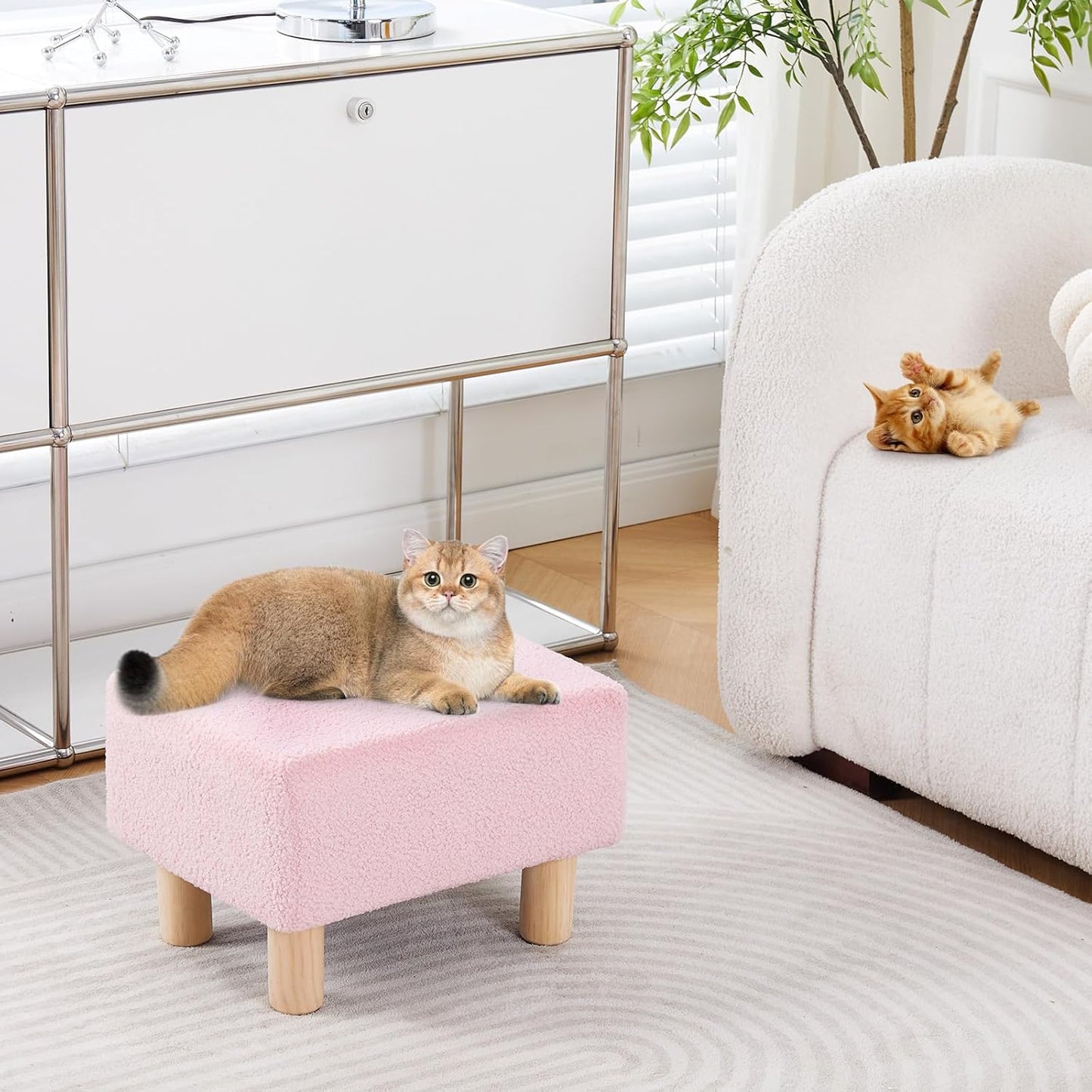 Wimarsbon Ottoman,Modern Footrest with Soft Padded Seat,Teddy Velvet Foot Stool with Wood Legs,Small Square Pouf