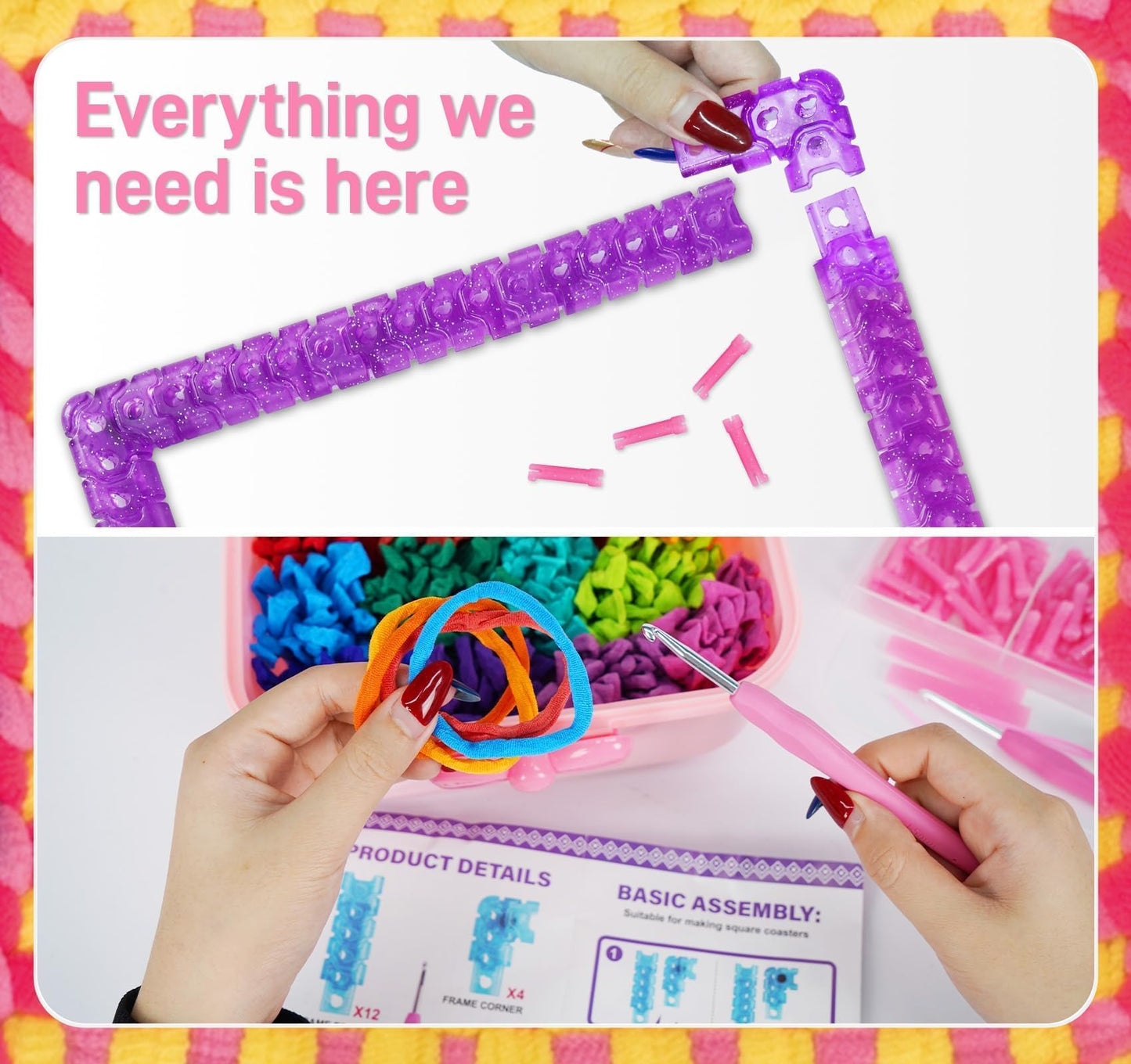 BLISSIQUEE Weaving Loom for Kids 288 Loops 12 Colors Potholder Weaving Loom Knitting Arts and Crafts Kit for Kids Beginners Pot Holder DIY Project Ages 6 7 8 10 12 13 Years Old