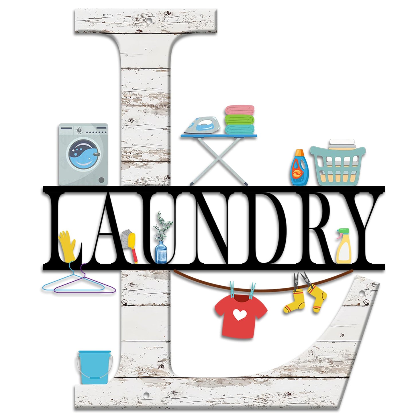 Laundry Room Bathroom Decor Sign for Wall-Metal Laundry Accessories Signs Artwork for Modern Home,Farmhouse,Halloween,Living Room,Bathroom-12 X 14" Funny Laundry-Room Wall Art Hanging Decoration(Wood Grain,Black) (Wood Grain-Black)
