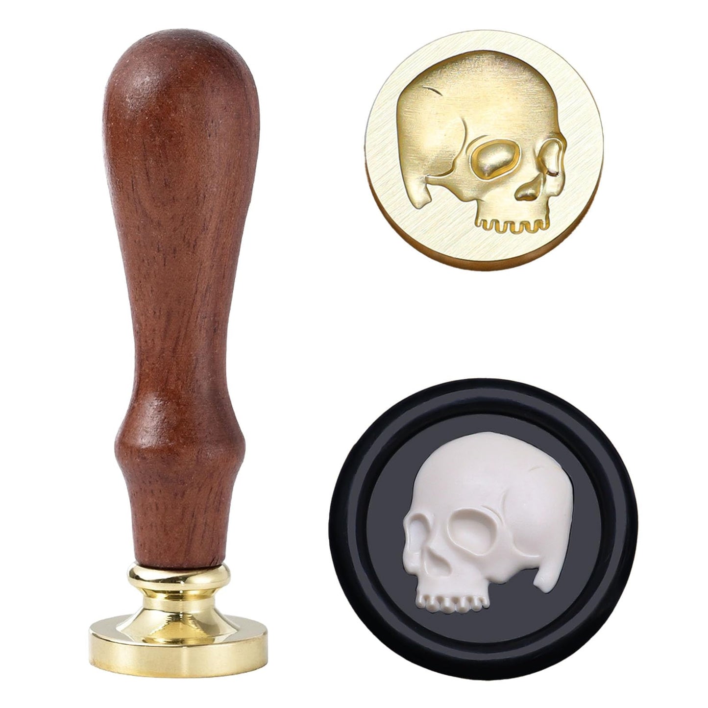 Halloween Wax Seal Stamp,3D Skull Sealing Wax Stamps 25mm Brass Stamp Head with Pearwood Handle for Halloween Christmas Thanksgiving Invitations and Greeting Cards