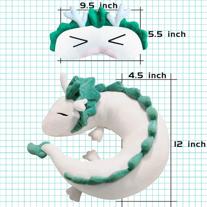 Anime Dragon U-Shape Neck Pillow with Cute Plush Toy and Sleep Mask, Perfect for Travel, Christmas, Birthday Gift