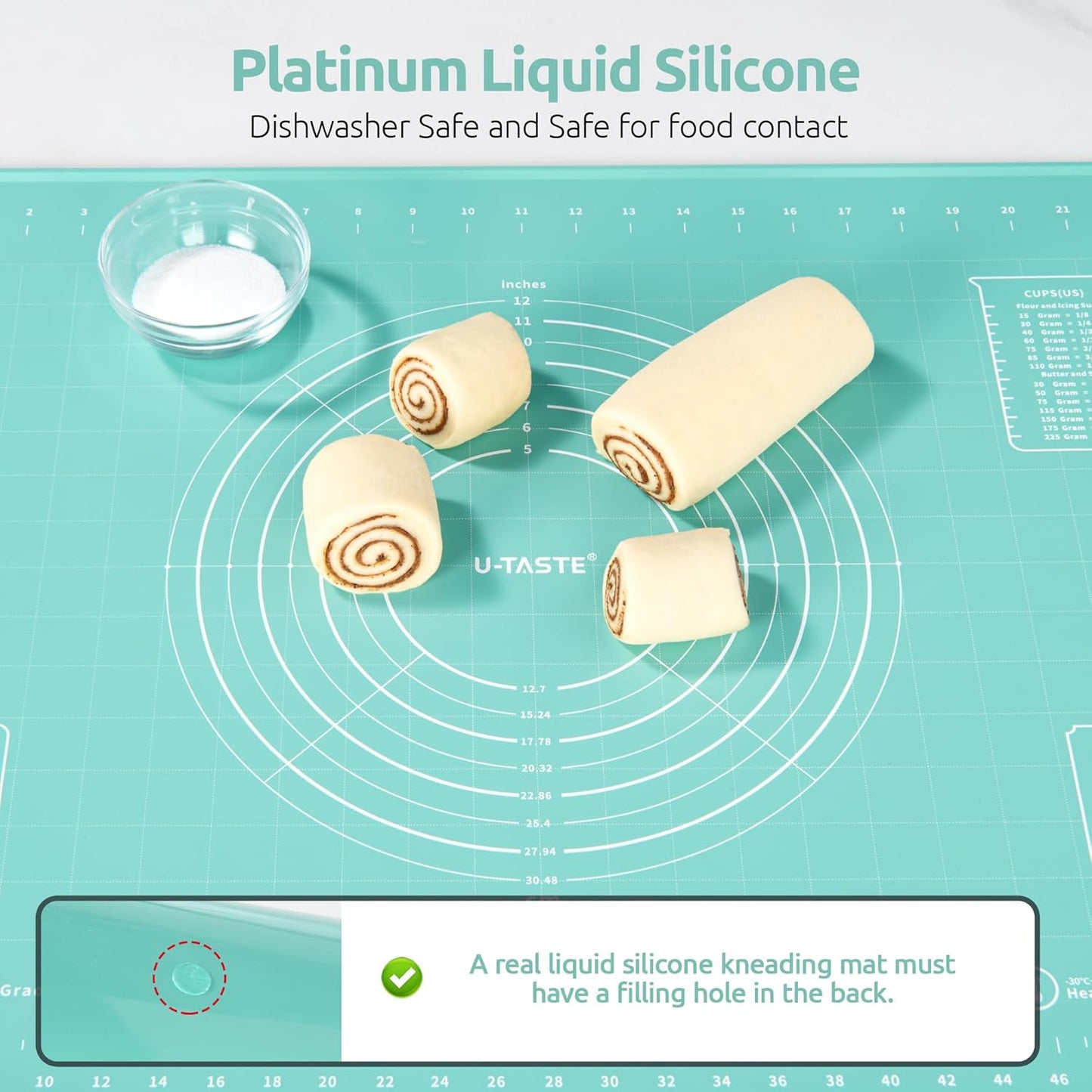 U-Taste Large Pastry Mat 28"x20" - Food-Grade Silicone, Non-Stick, Non-Slip with Clear Measurements (Aqua Sky)
