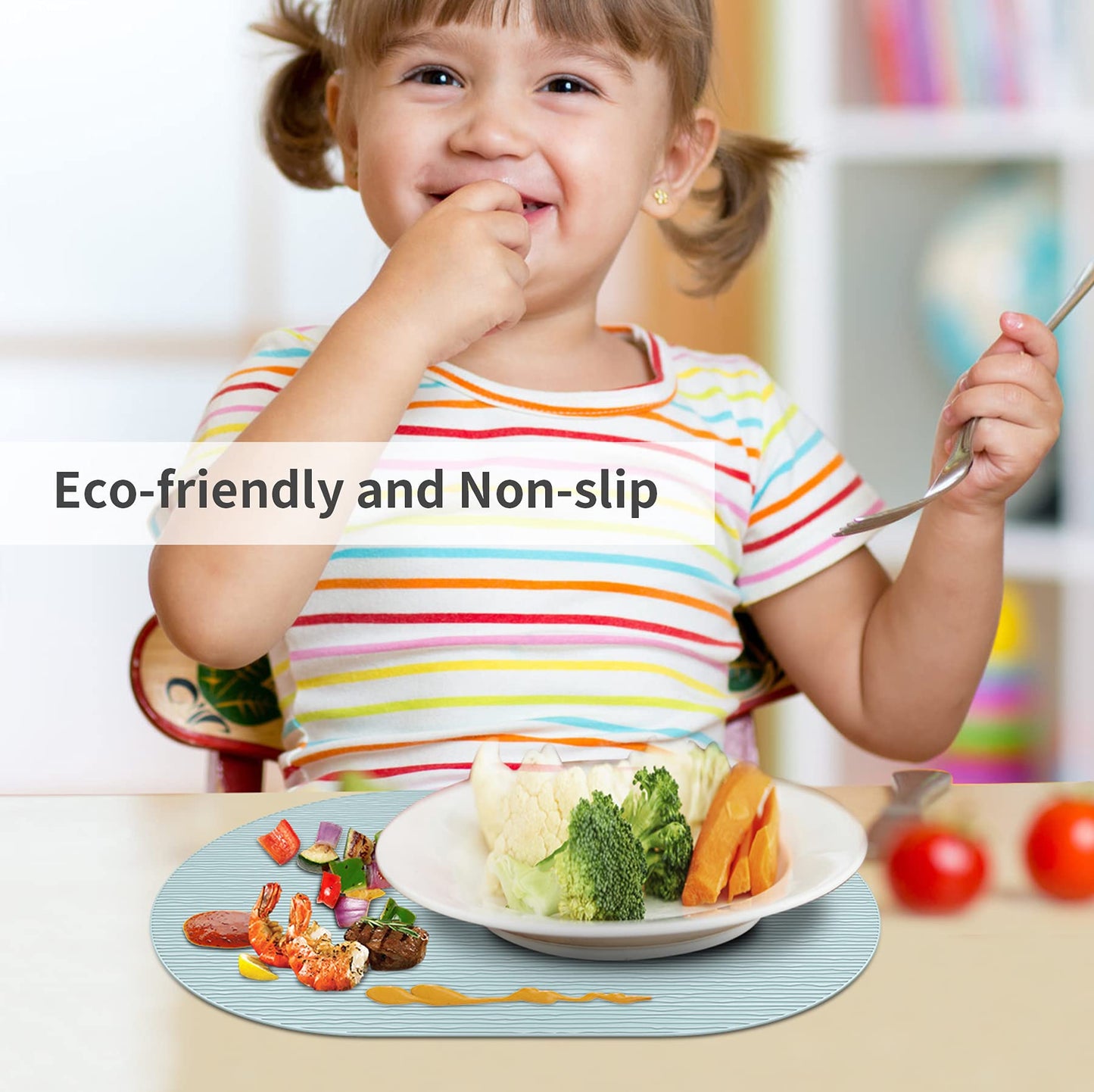 IYYI Silicone Placemats, Dining Placemats Set of 4, Waterproof Placemats for Kids, Heat Resistant Non-Slip Silicone Mats for Dinner Table, Dishwasher Safe (Light Gray, 17.7" ×12")