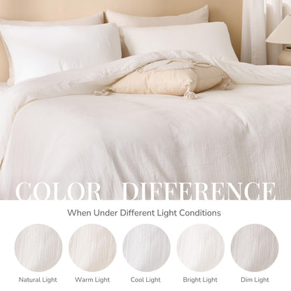 RENEWROOTS Off White Duvet Cover Queen Size, 100% Sandwashed Cotton Soft Queen Duvet Cover Set 3 Pieces with Zipper Clousre & Corner Buttons (Off White, Queen 90 x 90)