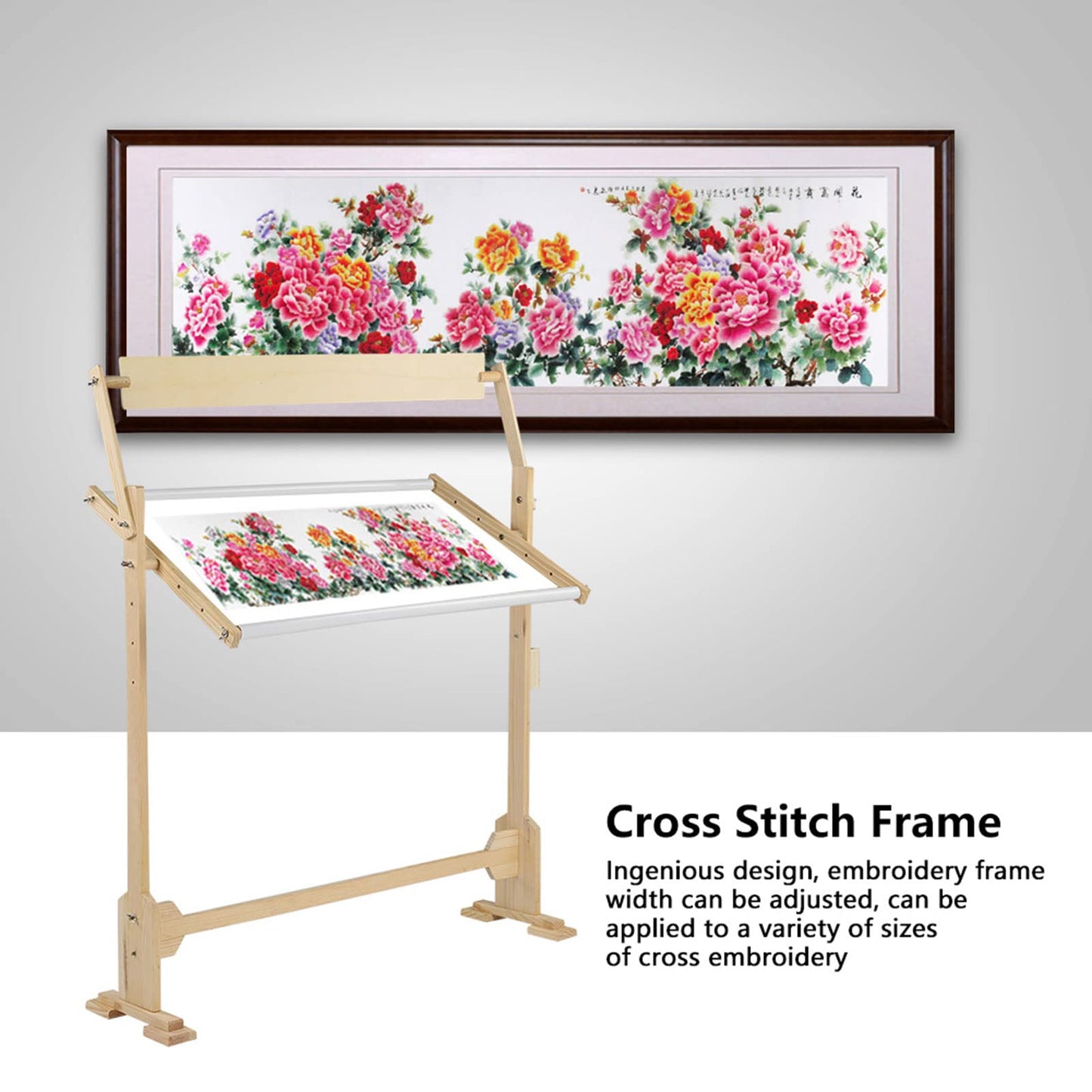 Adjustable Embroidery Stand, Large Size Wood Frame Embroidery Hoop Stand Rotated Cross Stitch Stand for Cross Stitch Needlework Sewing Tools