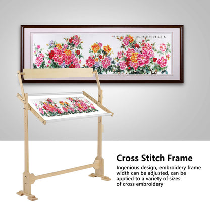 Adjustable Embroidery Stand, Large Size Wood Frame Embroidery Hoop Stand Rotated Cross Stitch Stand for Cross Stitch Needlework Sewing Tools