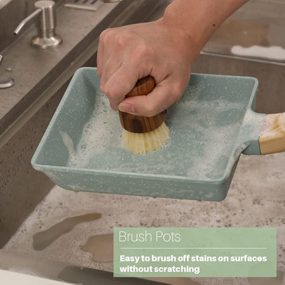 3PCS Set Teak Dish Scrub Brush by HTB, Good Grip Small Wooden Dish Brush with Teak Handle & Sisal Bristles for Kitchen