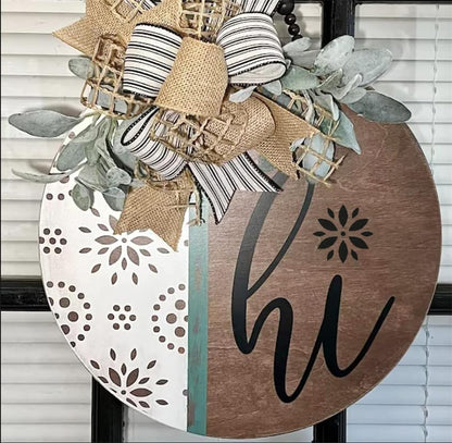 Baychendoo 9Pcs Welcome Stencils Set, 12" Round Spring Flower Designs, Reusable Templates for Door Hangers, DIY Crafts Wood Signs Painting Stencils for Home Decor