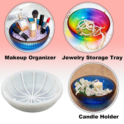 Large Bowl Resin Mold, Round Striped Deep Bowl Epoxy Resin Casting Mold, Big Container Storage Mold for Jewelry Candle Holder, Concrete Molds Succulent Pot Makeup Organizer, Home Decoration