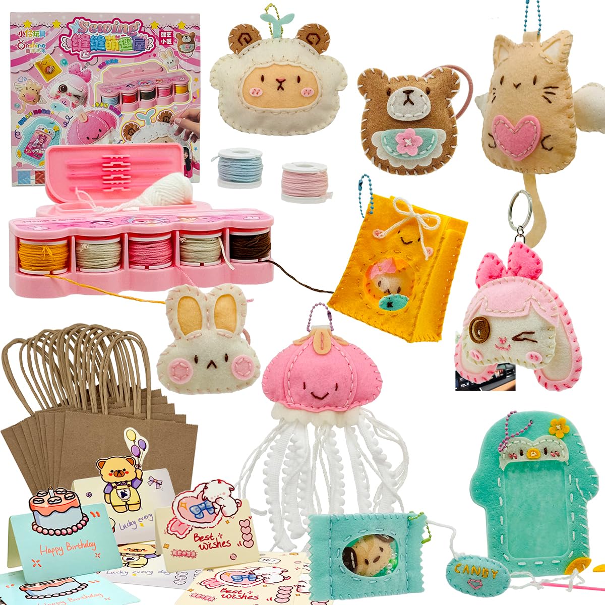 Ferberbears Flet Sewing Kit for Kids Arts and DIY Crafts Kit for Girls Handmade Animal Hanging Charms Beginner 8-10-12 Birthday Gift