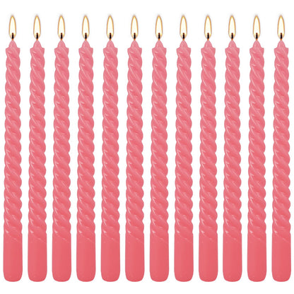 12-Pack Pink Spiral Taper Candles – 10 Inch Elegant Dripless & 10-Hour Burn – Long-Lasting Decorative Candles for Weddings, Birthdays, Parties, Church, Home Decor & Romantic Dinners