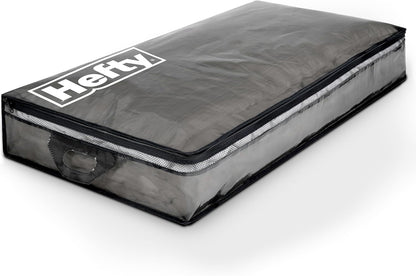 Hefty Underbed Flexible Tote with Breathable Mesh, Double Zip Closure, 39x20x6 inches, 2 Handles for Seasonal Apparel