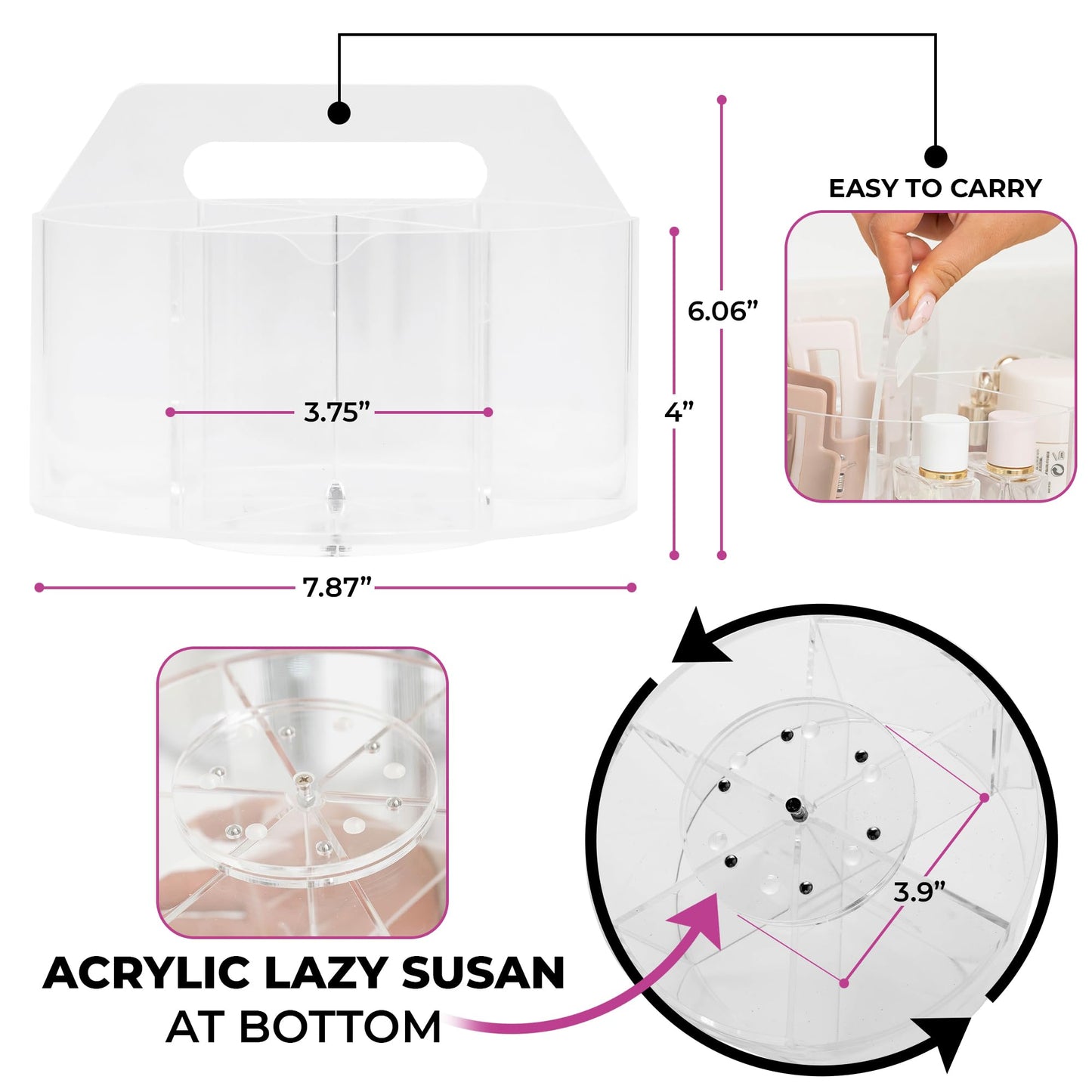Acrylic Marker Organizer - Multipurpose 360 Rotating Holder for Pencil, Pen, Makeup Brushes, Crayon, Arts and Crafts Supplies - Clear Spinning Lazy Susan Non-Slip Organizing Caddy with Photo Slots