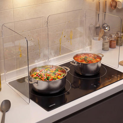 Unittype 4 Sided 360° Visibility Transparent Splatter Guard, Heat-resistant Cooking Stove Screen for Induction Cooktop Only, Acrylic Foldable Oil Splatter Guard, Fits Various Stovetops
