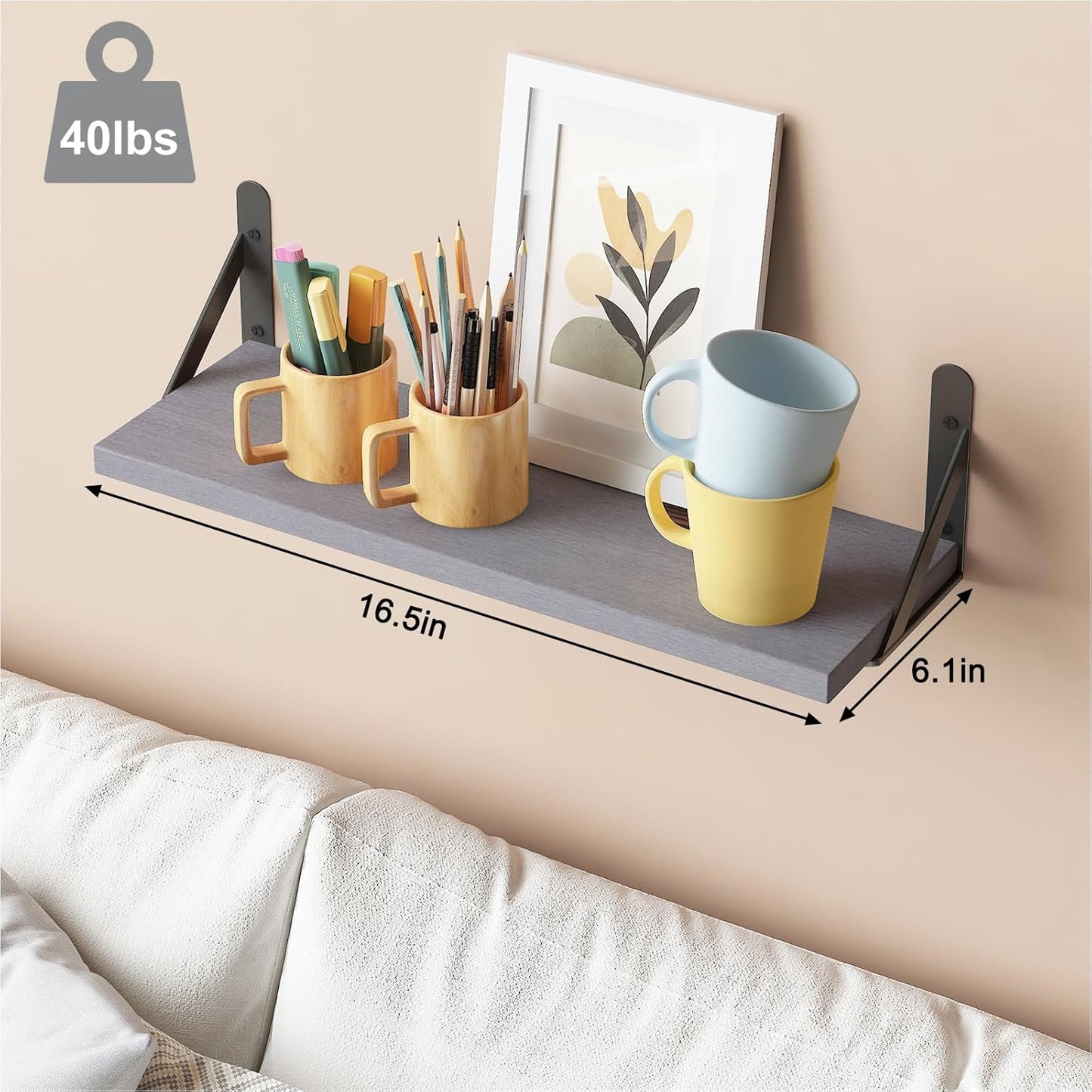 16.5 Inch (Set 6 YGEOMER Floating Shelves for Wall, Farmhouse Wall Shelves for Bedroom, Bathroom Storage, Living Room