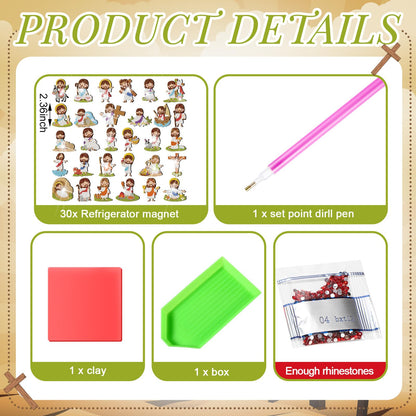 30 Pcs Diamond Art Magnet Kits for Adults Beginner Magnetic Jesus DIY Diamond Painting Kits for Special Shape Gem Art Crafts Fridge Refrigerator Magnet for Beginners Gifts