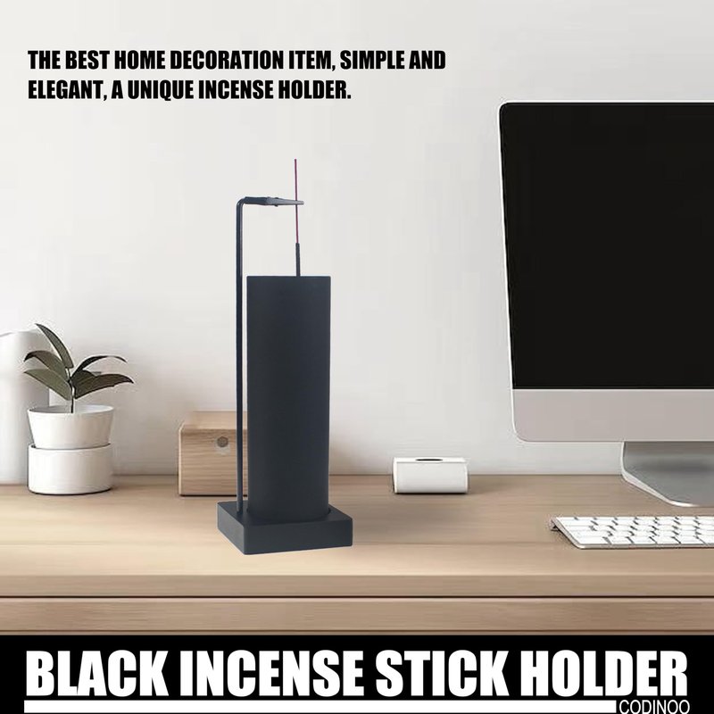 CODINOO Incense Holder for Sticks,Incense Burner Holder,Modern Incense Holder for Stick with Glass Ash Catcher,Insence-Stick Holder [Anti-Ash Flying] for Yoga Spa (Upside Down Full Black)