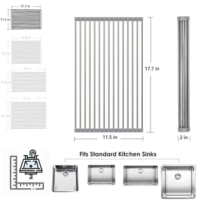 Tomorotec Roll Up Dish Drying Rack Over The Sink Grey Large Dish Drying Rack Rolling Foldable Collapsible SUS304 Stainless Steel Multipurpose Dish Drainer for Kitchen Counter (21”x15.7”)