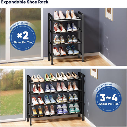 4-Tier Rack,17"-33" Closet,Metal Abiglifty Expandable Shoe Adjustable Shoe Rack for Shoes Shelves for Front Door