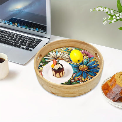 ARTopet DIY Diamond Tray Round Diamond Art Painting Creative Design Handmade Wooden Tray Dinner Plate Diamond Art for Coffee Living Room Home Organizer Diameter 25.5cm-Daisy