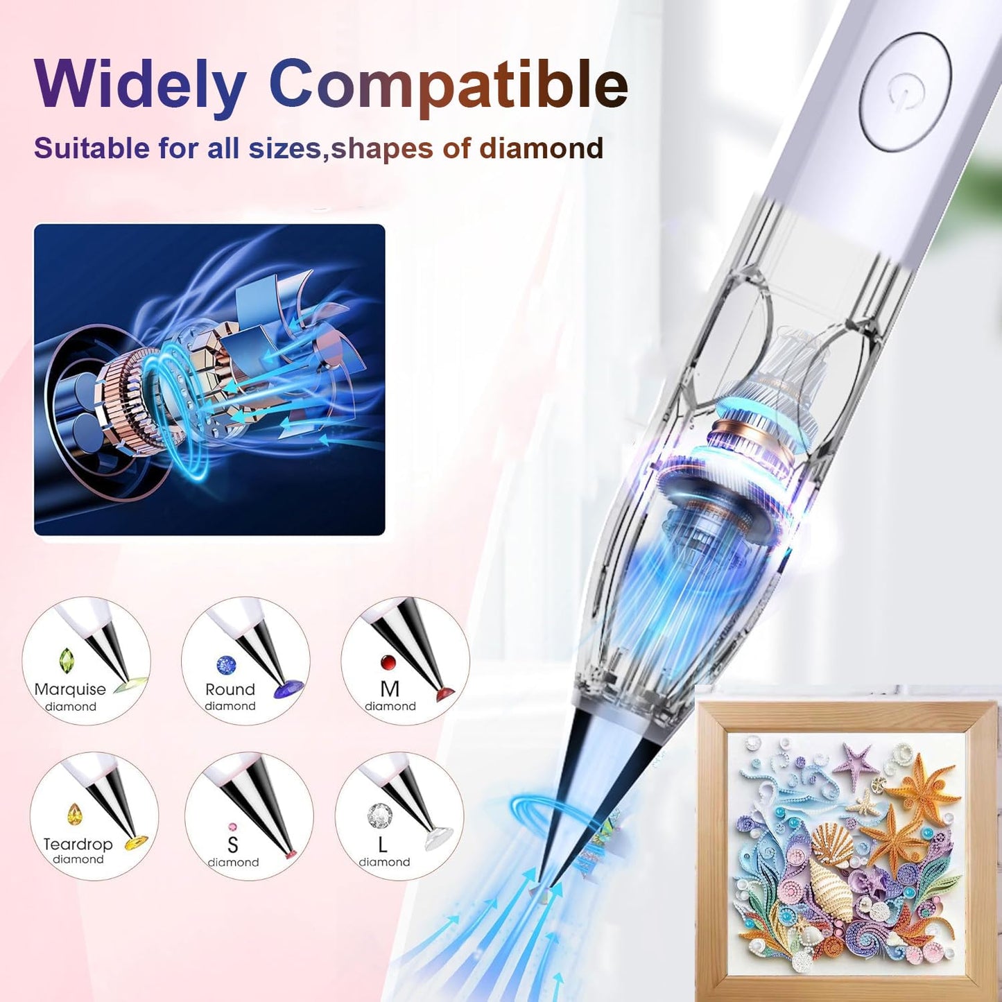 GloHopiup Electric Diamond Painting Pen, Cordless Vacuum Diamond Art Pen no Wax Needed, Rechargeable Diamond Art Accessories Kit for Adults, Perfect for Gem Diamond Art Fans - White