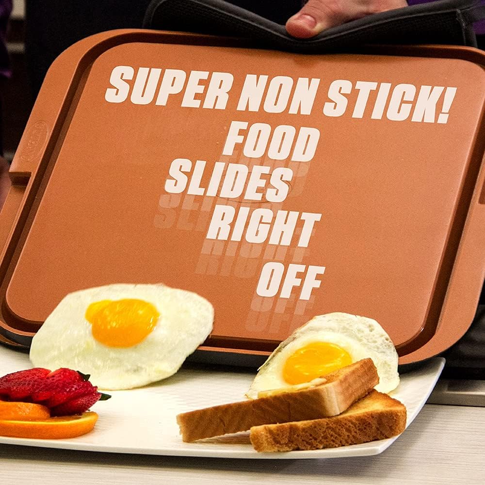 Gotham Steel XL Nonstick 2 in 1 Griddle Pan & Grill Pan, Reversible Copper Griddle for Stovetop & Outdoor Use