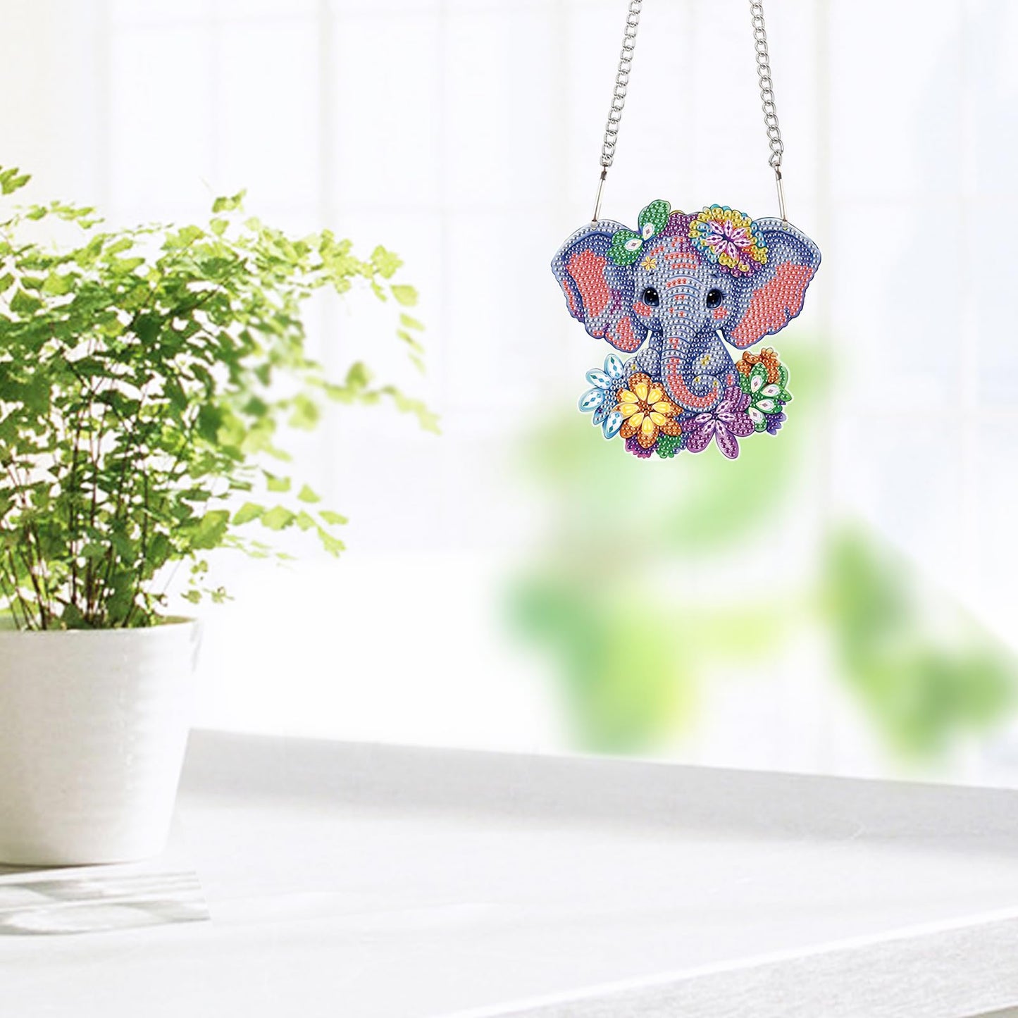 JZHYOAN Elephant Hanging Diamonds Painting Pendant Diamond Art Kits Hanging Sign Cross Stitch Ornament Wall Hanging Gem Art Window Pendants Home Garden Wall Hanging Kits Acrylic Ornaments Craft