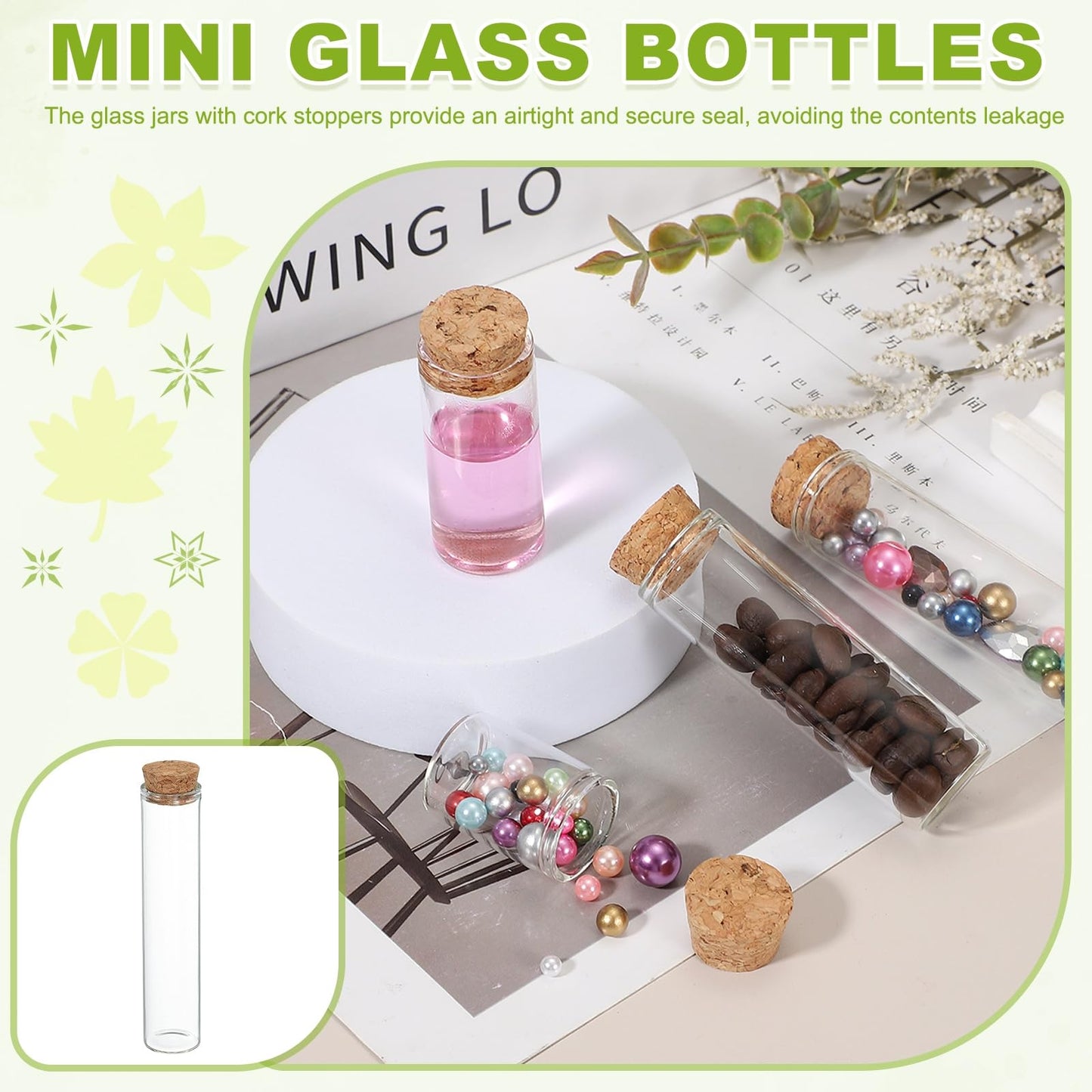 uxcell 8Pcs Mini Glass Bottles with Cork Stoppers, 30ml Small Clear Bottles Glass Empty Jars Vials for DIY Crafts Party Wedding Decor Favors