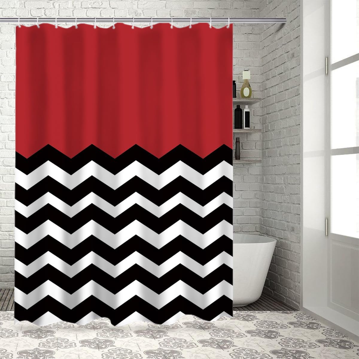 Vandarllin Red Black and White Chevron Shower Curtain, Extra Long 72x84 Inches, Custom Made