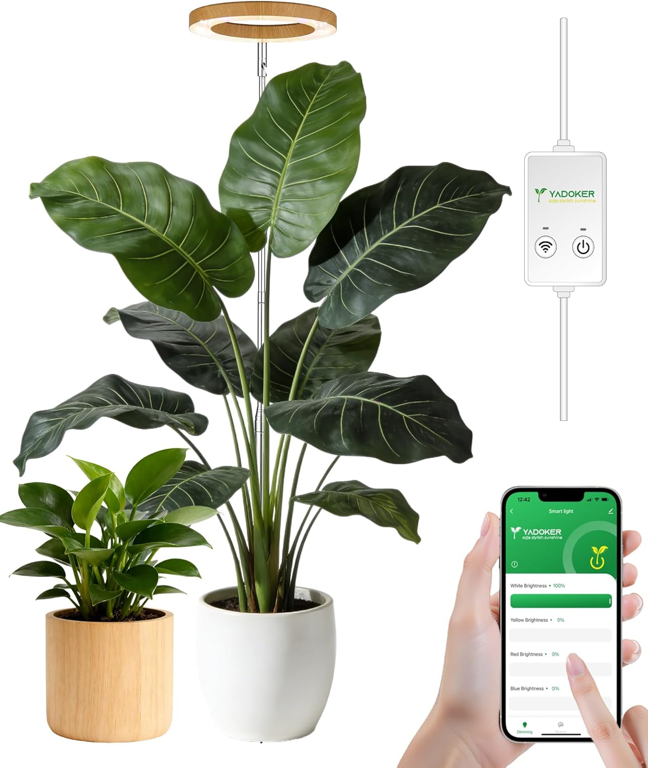 Plant Grow Light,yadoker Smart Plant Light Compatible with Alexa,Google for Indoor Plants,Height Adjustable,Customized