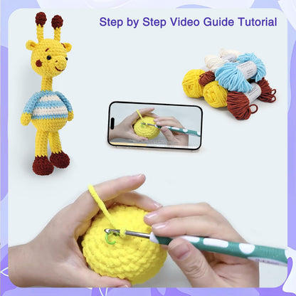 Noocro Amigurumi Crochet Kit for Beginners, Intermediate and Advanced Crocheters, DIY Crochet Plushie Kit with Complete Kit, Detailed Instrucions and Video Tutorial - Fun Craft Gift (Giraffe)
