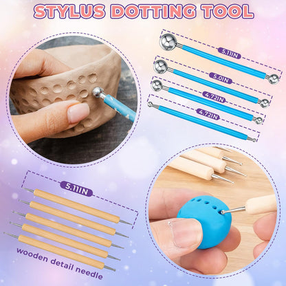 100ml Air Dry Clay Glaze and 29pcs Clay Tools Kit - Waterproof Scratch-Resistant Gloss Varnish Protects from Wear/Cracking, Pottery Tools for Stippling, Carving, Molding & Shaping Clay Crafts