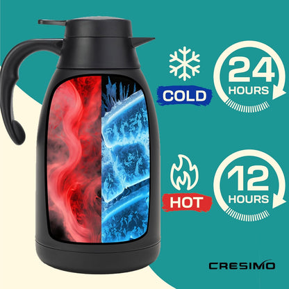 Thermal Coffee Carafe, 68 Oz - Black Stainless Steel, Durable & Easy to Pour, Keeps Drinks Hot for 12 Hours & Chilled