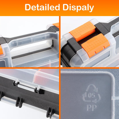 NOEAIKE Plastic 2-Pack Tool Box,Double Side Tool Organizer Small Parts Tool Box Hardware Organizer with Removable Plastic Dividers for Bead/Screws/Nuts/Nails/Bolts/Bins/Crafts
