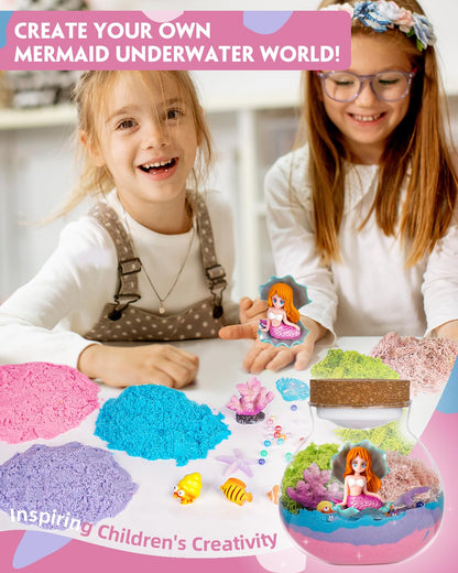 Winnrok Mermaid Terrarium Kit for Girls - DIY Night Light Craft with 13-Color LED, Remote & Timer. Ideal Easter Basket Stuffers, Birthday Gift for Kids Ages 4-8-12. Create Underwater Garden