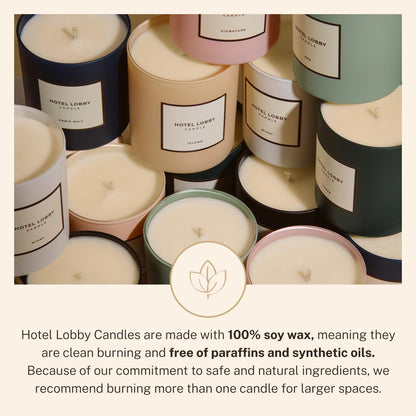 Hotel Lobby Blue Skies Candle – Luxury Hand-Poured 9.75oz Soy Wax with Champagne, Vintage Leather, Mahogany, and Smoke – Infused with Essential Oils, 65-Hour Burn Time, Reusable Vessel, Clean Burn