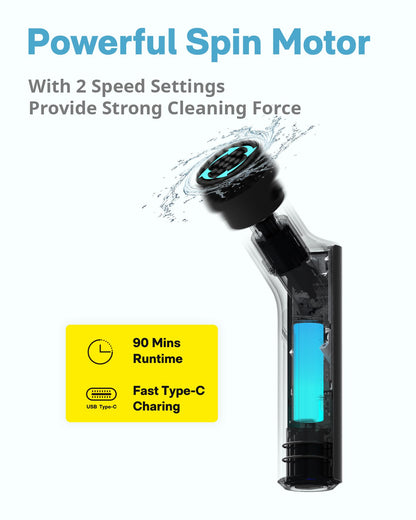 HOTO Cordless Electric Spin Scrubber, IPX7 Full Body Waterproof Bathroom Cleaning Brush, Max 22 in-lb, Shower Scrubber Brush with Long Handle, 6 Brush Heads, Power Scrubber for Bathroom, Floor, Tile