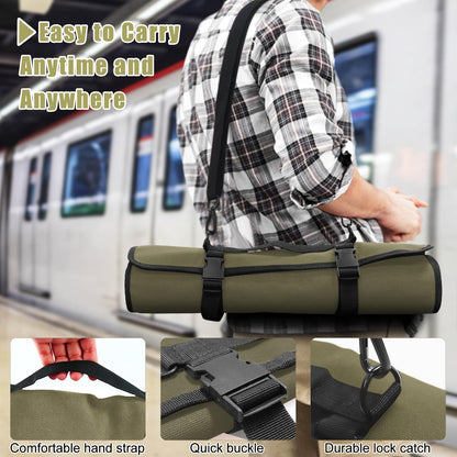 QIQU Army Green Chef Knife Bag With 20 Slots Cutlery Knives Holders Protectors, Home Kitchen Travel Cooking Tools, Portable Canvas Knife Roll Storage Bag Chef Case for Camping or Working