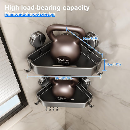1 Pack Mustorn Suction Cup Shower Caddy Corner, Suction Corner Shower Shelves No Drilling, Rustproof Shower Organizer