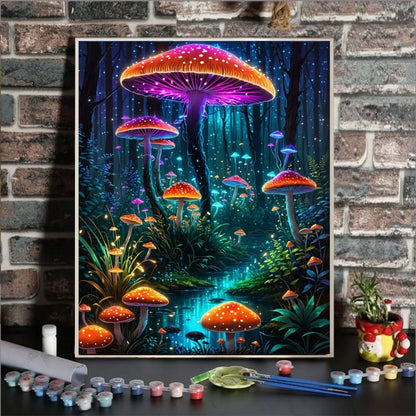 ldazao Paint By Numbers Kit for Adults Beginner Mushroom Paint By Number Kits On Canvas Mushrooms Forest Adults' Paint-By-Number Kits DIY Oil Painting Kits for Gift Wall Decor 16x20 Inch