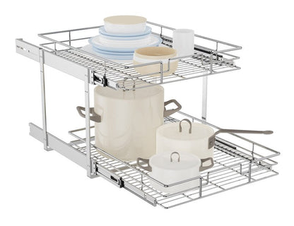 LOVMOR Individual Pull Out Cabinet Organizer, 2 Tier Slide Out Cabinet Drawers, Pots and Pans Organizer and Storage Pantry Shelf for Kitchen (20" W x 18" D)
