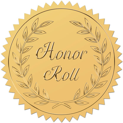CRASPIRE 408pcs 2 Inch Honor Roll Gold Foil Stickers Word Gold Embossed Gold Certificate Seals Self Adhesive Waterproof Round Dot Medal Decoration Label for Gift Packaging Envelope Card Seal