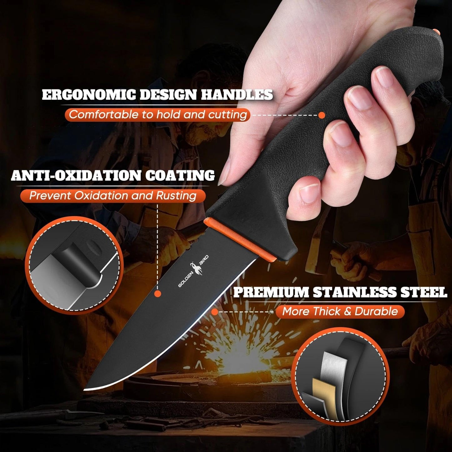 Golden Bird Drop Point Knife - 4-inch Utility Knives with German Stainless Steel, Small Boning Knife, Perfect for Trimming, and Precision Cutting - Gift for Men