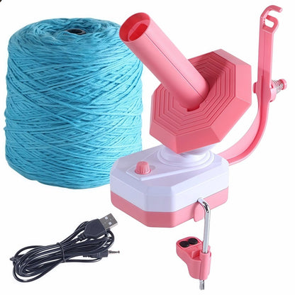 Electric Yarn Ball Winder, Pink and White, Automatic Tension Control with Stepless Speed, 7oz Capacity for Knitting and Crochet, USB Powered