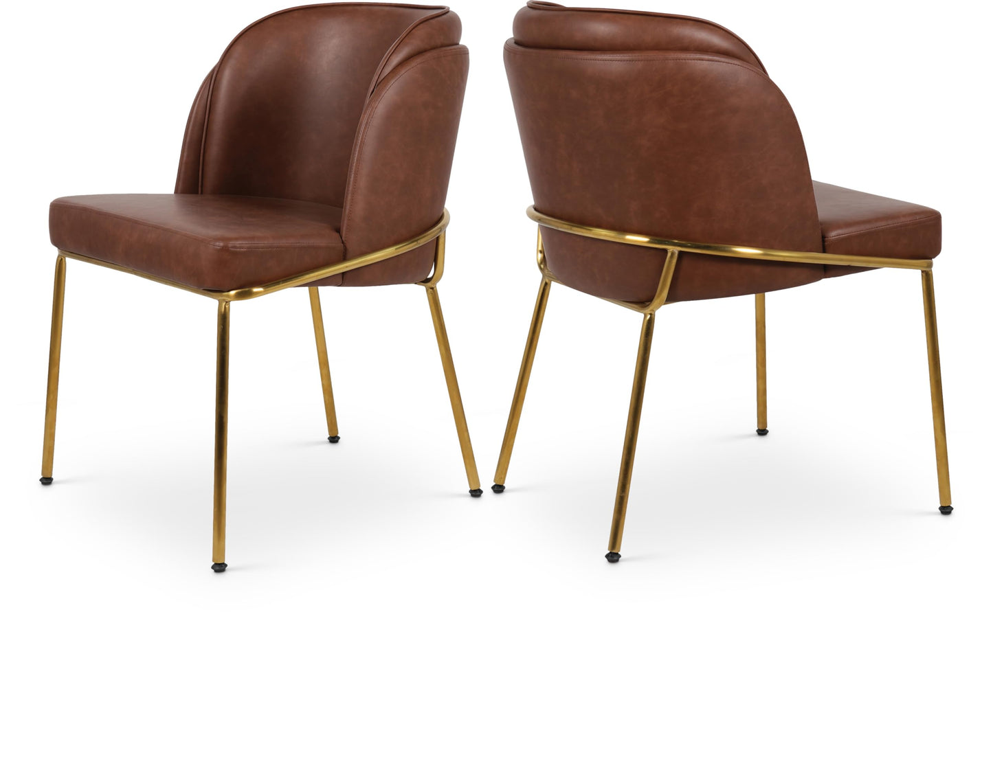 Meridian Furniture 882Brown-C Jagger Collection Modern | Contemporary Dining Chair, Soft Brown Vegan Leather, Brushed Iron Legs, Rounded Double Cushion Back, 22" W x 23" D x 31" H, Brown, Set of 2