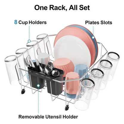 iSPECLE Small in Sink Dish Drying Rack - Stainless Steel Compact Inside Sink Dish Drainer for RV Apartment Kitchen, Rust Resistant, 11.6" W x 13.4" L, Silver