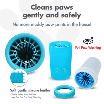 Dexas MudBuster Medium Dog Paw Cleaner in Blue - Fits 1.5"-2.5" Wide Paws, Portable Paw Washer for Muddy Paws, Dog Paw Cleaning Cup with Gentle Silicone Bristles, Quick Clean Pet Paw Washer