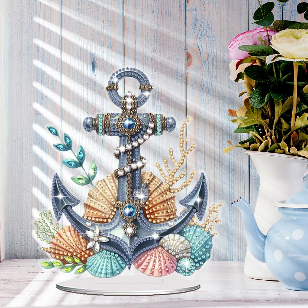 Diamond Art Kits for Adults, DIY Diamond Desktop Ornament Anchor, Crystal Diamond Art Painting Kits Tabletop Ornaments for Home Office Table Top Decor